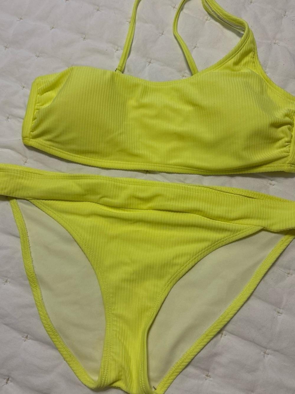 SO Neon Yellow Ribbed Two-Piece Swim Set Youth Large
